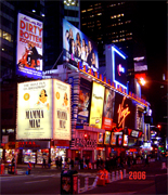 Broadway's huge number of animated neon and television-style signage have long made it one of New York's iconic symbols, and a symbol of the intensely urban Manhattan. Times Square is the only neighborhood in New York with a zoning ordinance requiring tenants to display bright signs. The density of illuminated signs in Times Square now rivals Las Vegas... Broadway theater's area it is located at Time Square Manhattan New York City