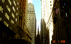 Wall street and NYSE financial centre in downtown New York City Luxurious but unmarket, like a prestigious private club, the Morgan building was nevertheless so well known that when, in 1920, a wagon exploded across the street killing 30 people, it was simply assumed-though never proven that an anarchist bomb had been aimed at the bank. The pockmarks on the bank's wall street facade have been left deliverately unrepaired, and can still be seen today