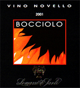 "Bocciolo"- vins primeurs I.G.T. "Salento" Red Wine Grapes: 60% Negroamaro - 40% Montepulciano. Best and unbroken bunches are chosen on the vine, then picked and gathered in boxes(20 kg each). After being carried to the winery the grapes are introduced into hermetic inox tanks. Carbone dioxide is put instead of air so that carbonic maceration can take place and lasts about 8 days. After pressing the must can ferment under controlled temperature in inox tanks. After fermentation the wine is bottled and is ready to use. Gastronomic combination: An excellent fruity wine, suits all the meal