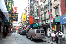 NEW YORK CITY’s CHINATOWN the largest Chinatown in the United States—and the site of the largest concentration of Chinese in the western hemisphere—is located on the lower east side of Manhattan. Its two square miles are loosely bounded by Kenmore and Delancey streets on the north, East and Worth streets on the south, Allen street on the east, and Broadway on the west. With a population estimated between 70,000 and 150,000, Chinatown is the favored destination point for Chinese immigrants